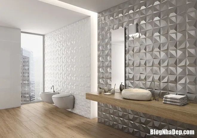 Những mảng tường ốp gạch 3D cực sang chảnh cho không gian phòng tắm