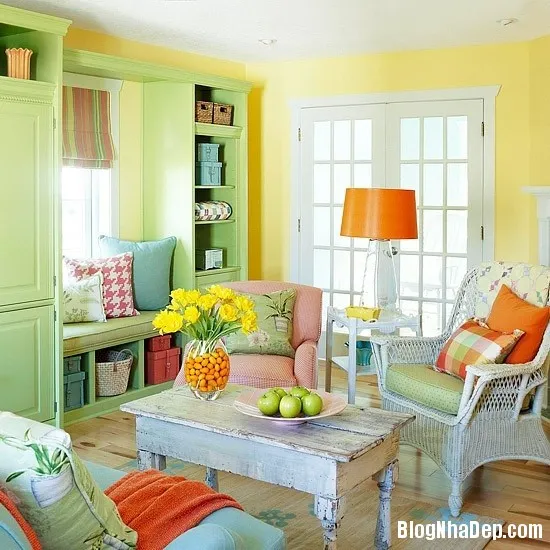 Trang trí phòng khách sắc màu mang đậm hơi thở mùa xuân